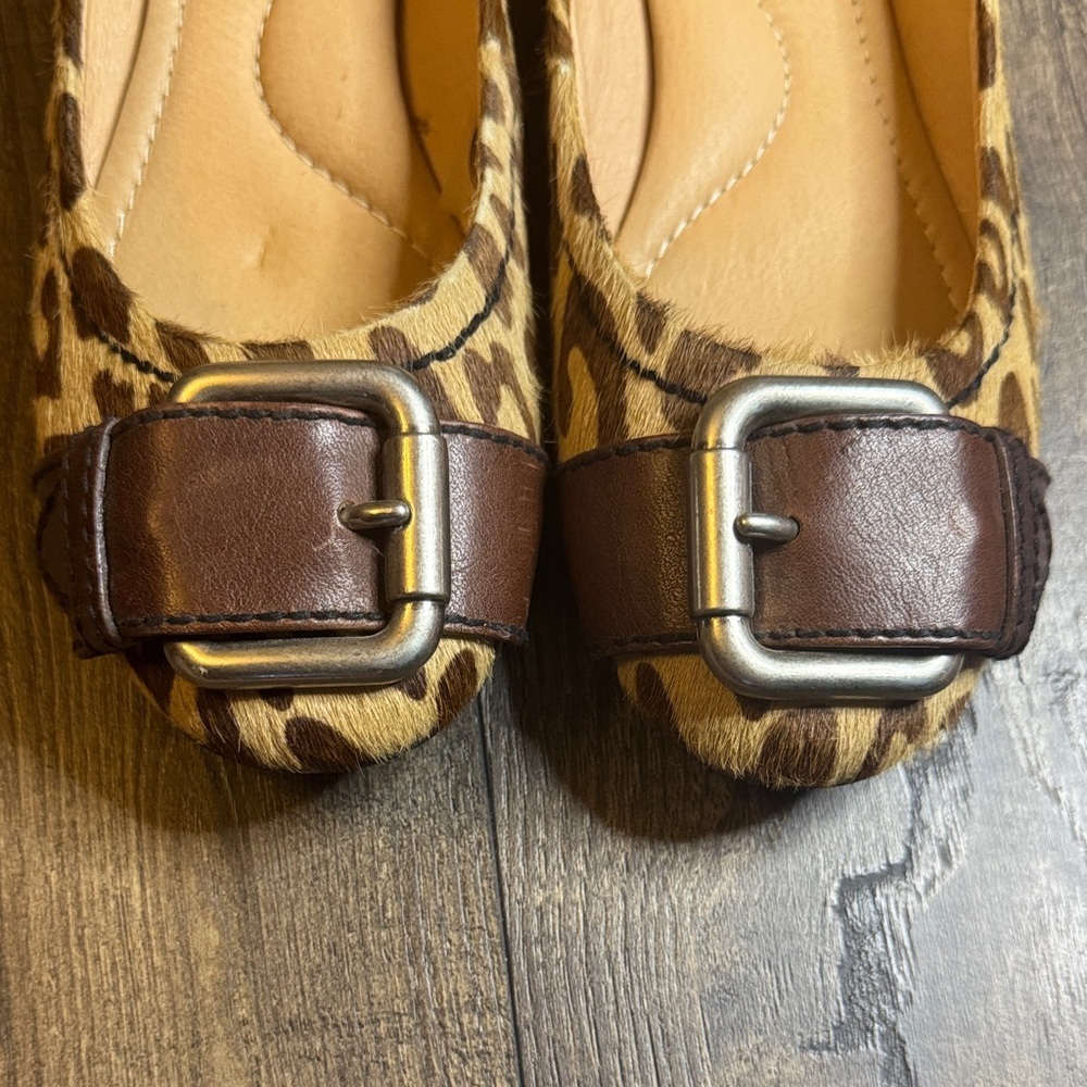 Fossil Leopard Print Flats With Brown Leather Buc… - image 4